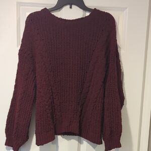POL Scoop Neck Cable Knit Sweater in Wine